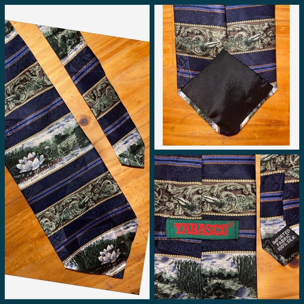 Tabasco Neck Tie Men Blue Avery Island Magnolia Alligator 🐊 Cajun Hot Sauce